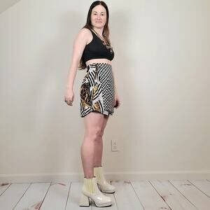 Vintage 80s 90s Novelty Print Skort  Black White XS/S